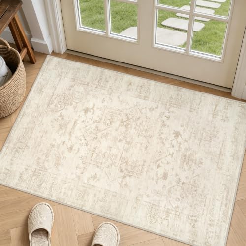 Washable Area Rugs 2x5: Living Room Bedroom Carpet Beige/Brown by Luxturiy
