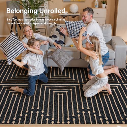 Lahome 3x5 Easy Jute Rugs for Entryway, Black and White Outdoor Rug - Image 4