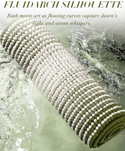 BSICPRO Large Chenille Bathroom Rugs Runner, 20x47 Striped Bath Mats, Sage - Image 4