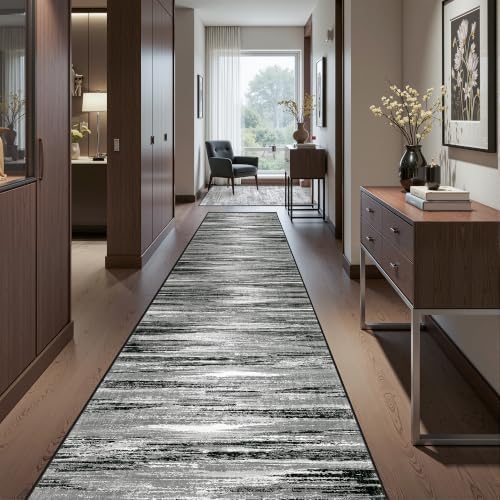 2x12 Runner Rug Non Slip,Washable Hallway Runner Rug,Black by Restydon