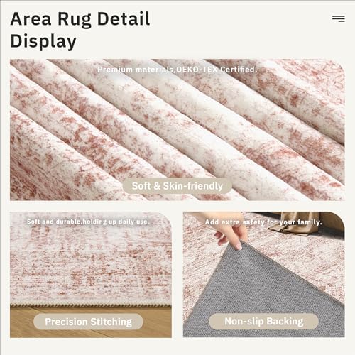 Soalmost 6x9 Area Rug for Living Room Washable Rugs Non-Slip Pink - Image 6