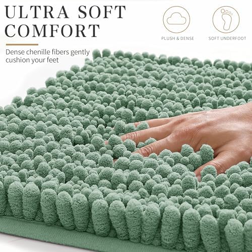 Yimobra Bathroom Rugs Non Slip Washable - Ultra Soft Absorbent Chenille Bath Mat, Quick Dry Shaggy Floor Carpet for Tub Shower, Green Home Decor Accessories, 24x17 Inch - Image 4