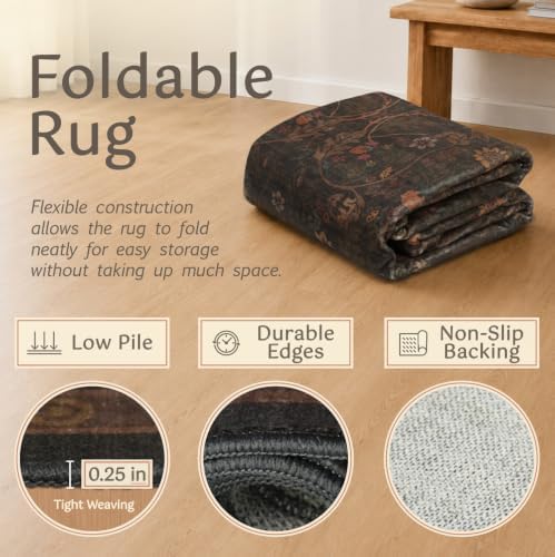 Washable 3x6 Wide Kitchen Entryway Runner Rug Non Slip - Dark Brown Vintage Floral Hallway Rugs, Farmhouse Low Pile Runner for Bedroom, Laundry Room, Bathroom, Kitchen Soft Stain Resistant Carpet - Image 5