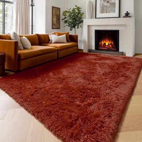 Amdrebio Terracotta Rust Fuzzy Area Rug 8x10 for Living Room Bedroom Carpet - Image 5