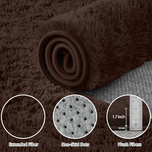 6x9 Area Rugs for Living Room:Ultra Soft Fluffy Shag Brown Rug,Large Fuzzy Plush Indoor Non Slip Carpet Washable Rugs for Bedroom Kids Nursery Office Dorm Modern Decor(Brown 6'x9') - Image 5