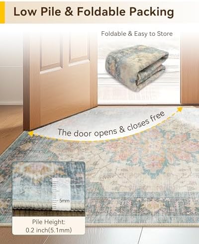 RELEANY Washable Area Rug, 4'x6', Blue/Orange/Red - Image 5