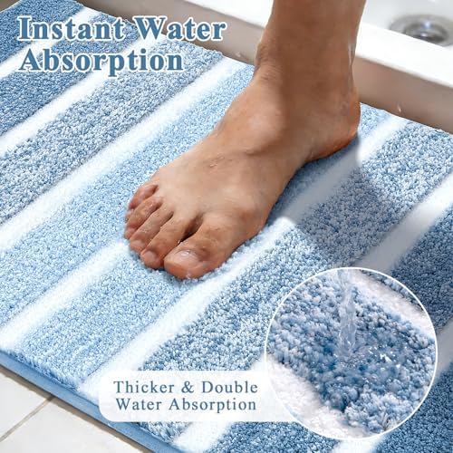 Yamaziot Blue Bathroom Rugs Set 3 Piece Washable Non Slip Striped Mat - Image 3