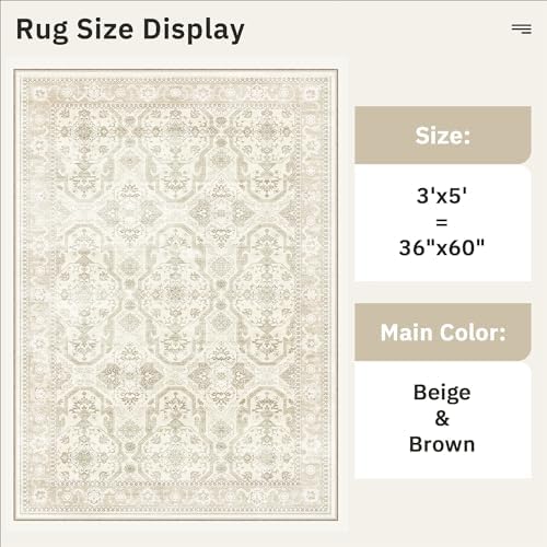 Soalmost 3x5 Rugs, Small Washable Kitchen Entryway Area Rug Beige/Brown - Image 5