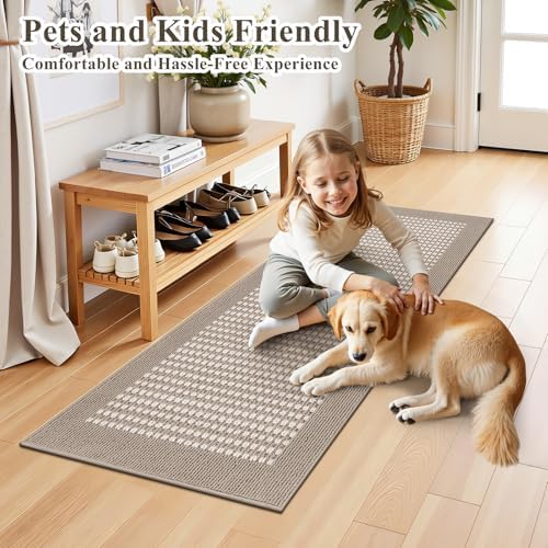 Ileading Laundry Room Runner Rug 2x5ft Non Slip Farmhouse Kitchen Floor Mats with Rubber Backing Machine Washable Indoor Doormat Low-Profile Carpet for Hallway Entryway(Beige) - Image 2