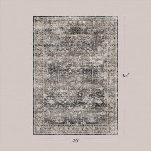 Modern Large 9x12 Area Rugs for Living Room, Charcoal Stone Minimalist Oriental Washable Boho Black Rug for Bedroom Under Bed with Distressed Geometric Design, Stain Resistant Low Pile Non-Slip - Image 2