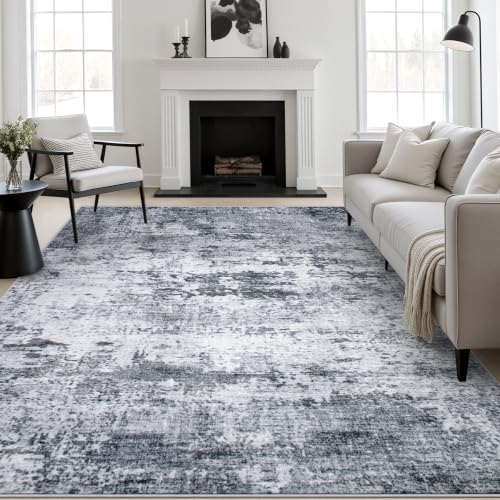 8x10 Area Rug Living Room Rug: Washable Modern Abstract Soft Thin Rug Indoor Floor No Slip Stain Resistant Carpet for Bedroom Dining Room Farmhouse Nursery Home Office - Grey by FXRHLP