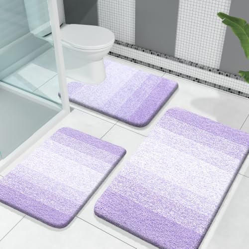 OLANLY Microfiber Bathroom Rugs Sets 3 Piece, Soft Bath Mats, Light Purple by OLANLY
