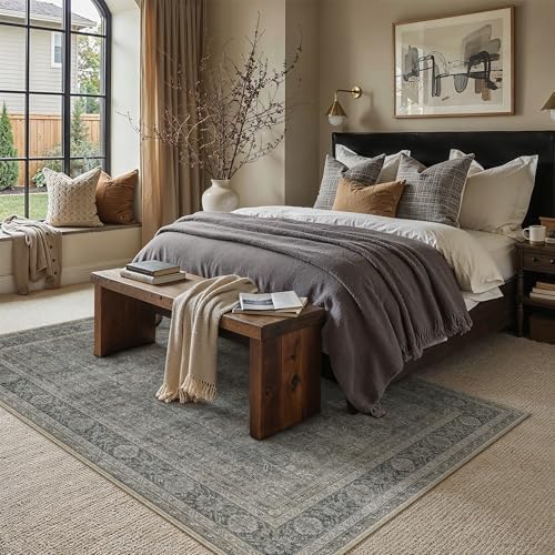 PureCozy Grey Brown Area Rug 8x10 Vintage Traditional Distressed - Image 3