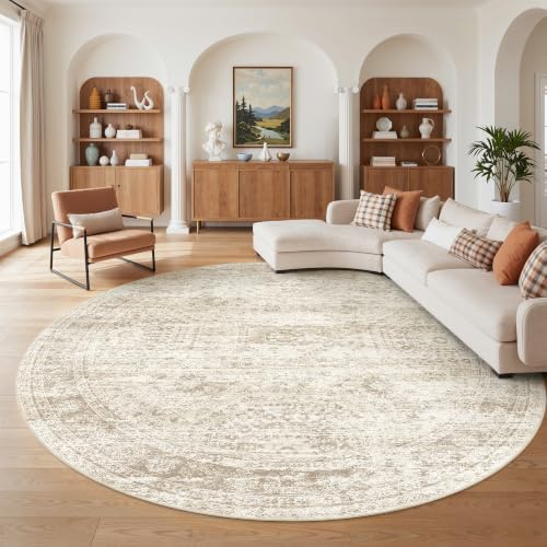 9ft Round Rug,Large Circle Rug for Dining Room Table,Beige - Image 5