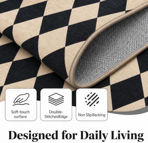 8x10 Checkered Area Rug for Living Room, Soft Low Pile Black & Taupe rugs - Image 5