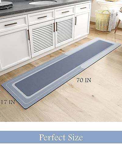 MontVoo-Bath Mat Runner Long Bathroom Mat Rug Non Slip Super Absorbent Stain Resistant Quick Dry Thin Bathroom Rug Fit Under Door-Bath Mats for Bathroom Floor Bathtub Vanity-Bathmat 17"x70" Blue - Image 2