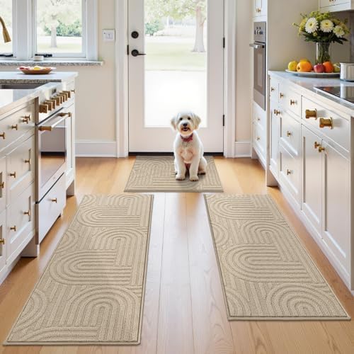 U'Artlines Kitchen Rugs and Mats Set of 3, Beige 20x32+20x48+20x59 - Image 3