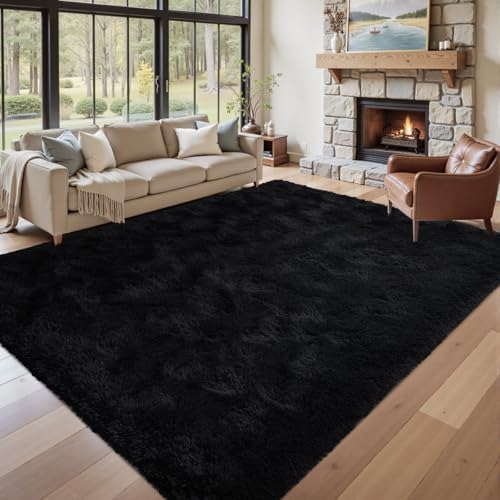 7x10 Black Area Rugs for Living Room, Large Fluffy Shag Bedroom Rugs Non-Slip, Ultra Soft Plush Carpet for Nursery Kids PlayRoom Dorm Office Indoor Modern Carpets - Image 2