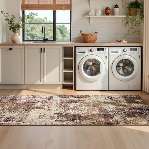 2x6 Brown Rug Runners for Hallways Kitchen Runner Rug Non Slip Washable Coffee Long Runner Rugs with Rubber Backing Soft Abstract Carpet Runner for Bedroom, Kitchen, Bathroom, Entryway - Image 5
