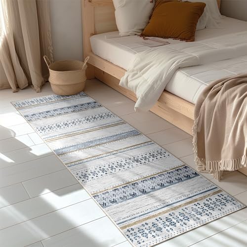 2x8 Washable Area Rugs for Living Room Boho Runner Rug Blue/Brown - Image 6