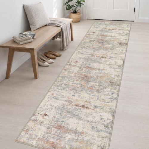2.6x14 Washable Runner Rug:Modern Abstract Indoor Soft Carpet Taupe - Image 3