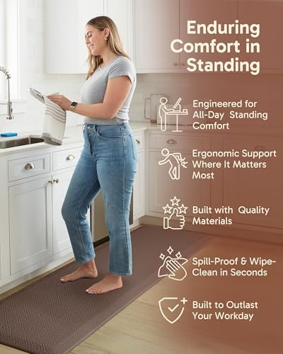 Ophanie Kitchen Mats for Floor, 3/4 Inch Thick, 24x70 Anti Fatigue Cushioned Mat,Kitchen Rugs,Waterproof,Comfort Ergonomic Standing Mat for Office,Home,Sink with 99+ Pairs of Anti-Slip Bottom Ridges - Image 4