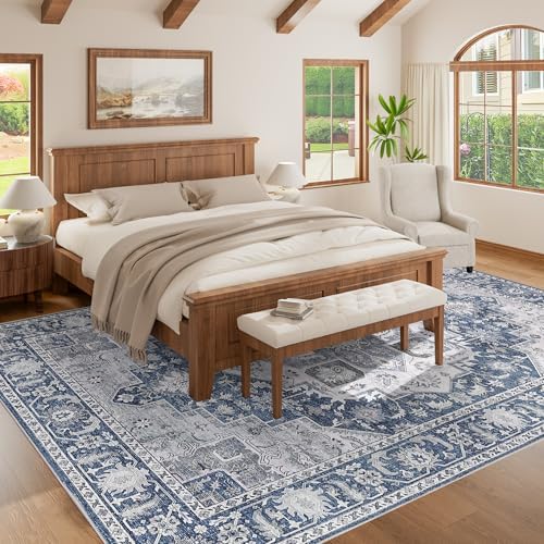 DUKINO 9x12 Rugs for Living Room, Soft Non-Slip Washable Area Rugs, Faux Wool Bedroom Rug with Non-Shedding, Indoor Low-Pile Boho Rugs for Dining Room, Home Office, Blue - Image 5