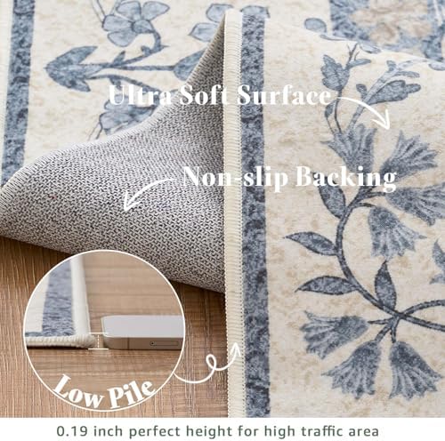 jinchan 3x10 Washable Hallway Runner Rug, Floral Non-Slip, Blue/Cream - Image 6