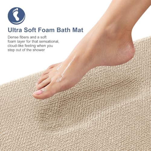 OLANLY Memory Foam Bathroom Runner Rugs 47x17, Absorbent Long Mat, Beige - Image 2
