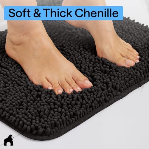GORILLA GRIP Bath Rug Mat for Bathroom, Absorbent Chenille, 30x20 Black - Image 4