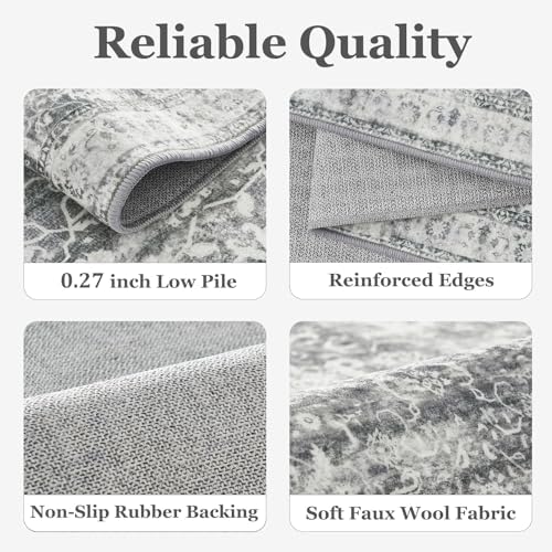 Grey Vintage 3x5 Entryway Rug Indoor Foyer, Neutral Gray Throw Rug for Kitchen Bathroom, Machine Washable Non Slip Thin Area Rug for Nursery/Bedroom Bedside/Home Office/Dorm - Image 6