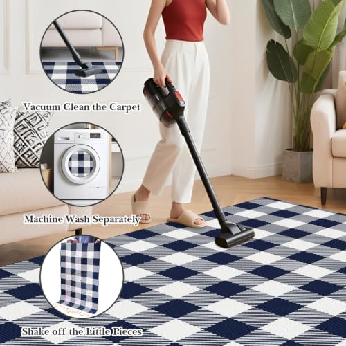 Outdoor Rugs, Blue and White Area Rug Checkered 4’x 6’ - Image 6