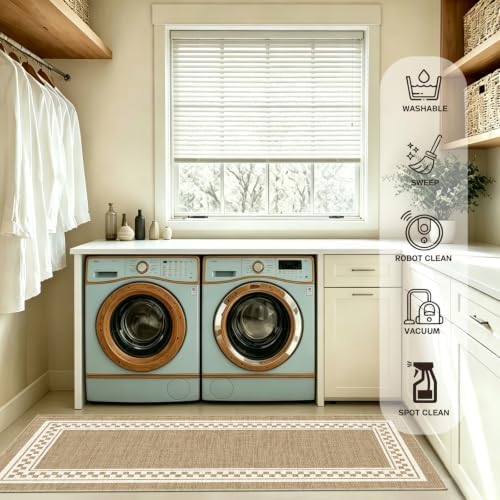 Faux Linen Washable Runner Rug Absorbent Surface 2x6 Warm Brown - Image 6