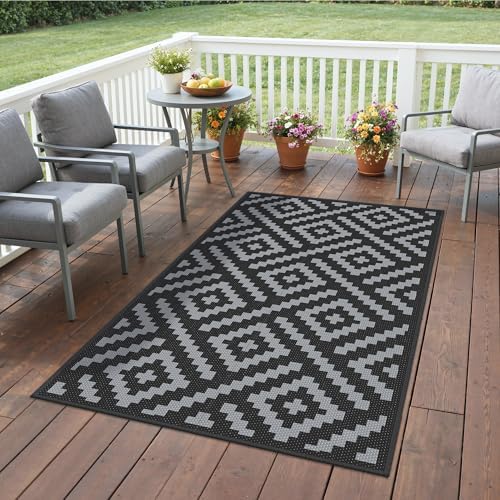 GENIMO Outdoor Rug 3'x5' Waterproof for Porch, Plastic Door Mat Black Grey - Image 3