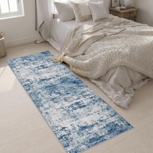 3x8 Washable Runner Rug：Modern Abstract Kitchen Soft Carpet Blue - Image 4