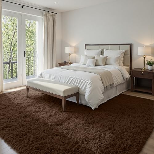 5x8 Fluffy Shag Area Rugs for Living Room Bedroom: Soft Plush Carpet Brown - Image 2