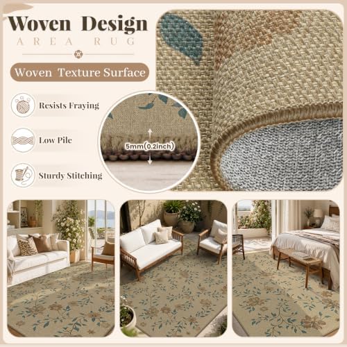 Aoyaomi Easy Jute Rug 5x7 Area Rugs: Washable Woven Rug for Living Room Netural Floral Area Rug Non-Slip Indoor Outdoor Carpet for Bedroom Farmhouse Dining Room Office Patio (Natural Flower, 5'x7') - Image 4