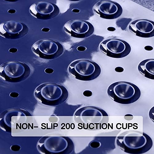 YINENN Bath and Shower Safety Mats 40x16 inch, Non Slip with Suction Cups for Bathroom Stall and Tub Floor, Extra Large and Machine Washable, Drain Holes Keep Bathtub Clean, Dark Blue - Image 2