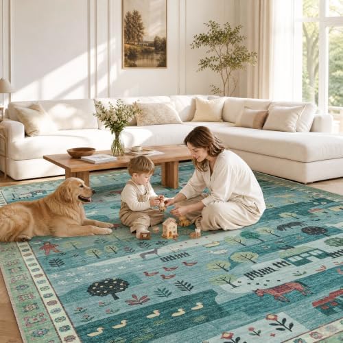 Machine Washable Area Rug 6x9, Soft Whimsical Rug, Vintage Farmhouse Green - Image 6