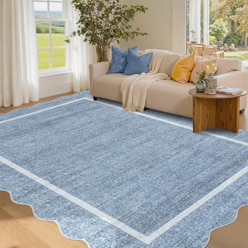 GarveeHome Scalloped 3x5 Washable Rug for Entryway Non Slip, Blue by GarveeHome