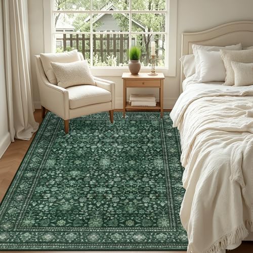 3x5 Area Rugs Living Room: Washable Rug for Bedroom Deep Green - Image 3