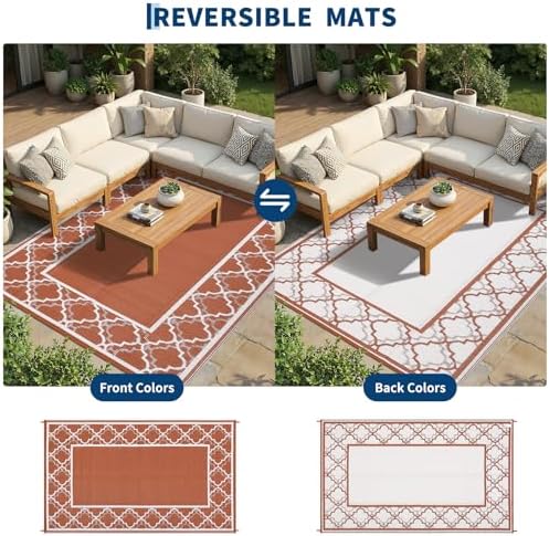 Garvee Reversible Outdoor Rug 10x14, Waterproof Outdoor Rug, Orange - Image 4