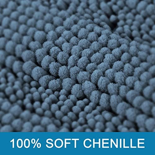 H.VERSAILTEX Bath Rug Non Slip Chenille Striped 17" x 24" Absorbent Soft Shaggy Washable Dry Fast Bath Mat - Stone Blue - Image 3