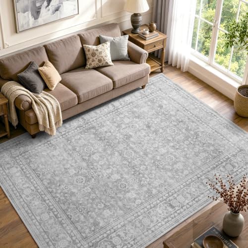 5x7 Ft Area Rugs for Living Room, Soft Non-Slip Machine Washable Rug, Vintage Stain Resistant Carpets for Bedroom Nursery Dining Room Home Decor (Grey) by Lo%CC%80utiRootHome
