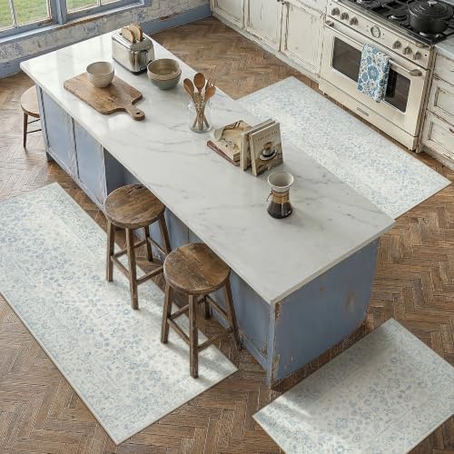 PureCozy 2'x3'+2'x4'+2'x5' Blue 2-Piece Kitchen Rug Set with Runner by PureCozy