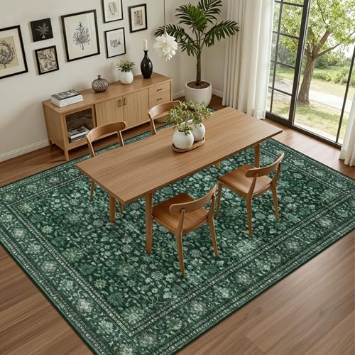 3x5 Area Rugs Living Room: Washable Rug for Bedroom Deep Green - Image 4