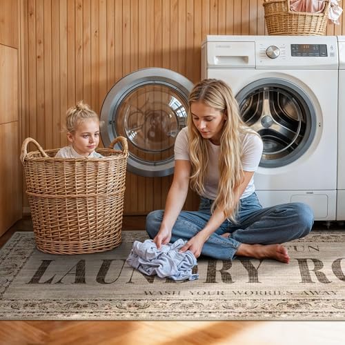 RUUGME 20x48 Laundry Room Rug Runner - Non Slip Washable Carpet for Mudroom Washroom Soft Stain Resistant Carpets Durable Low Pile Farmhouse Decor Floor Mat for Bathroom 20"x48" Natural Wood Brown - Image 4