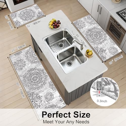 HEBE Boho Kitchen Rugs Set of 3, Non Slip Washable Kitchen Mats for Floor - Image 2