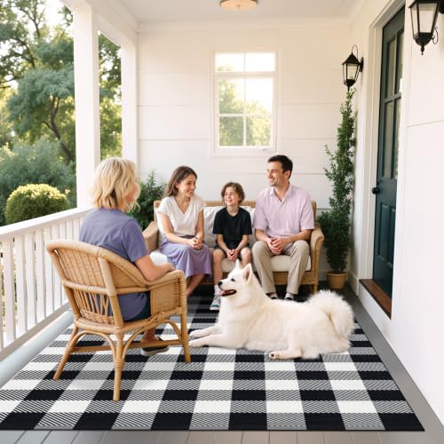 Outdoor Rugs, Black and White Area Rug Checkered 4’ x 6’ - Image 7
