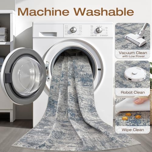 LOONGRUG 6x9 Area Rug Washable Neutral Modern Rug for Living Room Blue Gray - Image 2